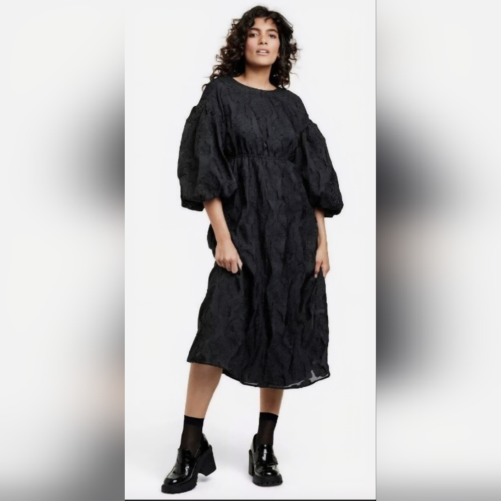 Kika Vargas x Target Black Floral Texture Scallop Midi Dress Size Large NWT